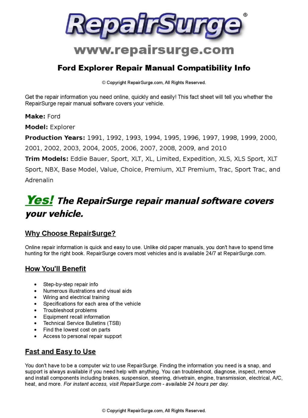 Picture of: Ford Explorer Online Repair Manual For , , ,