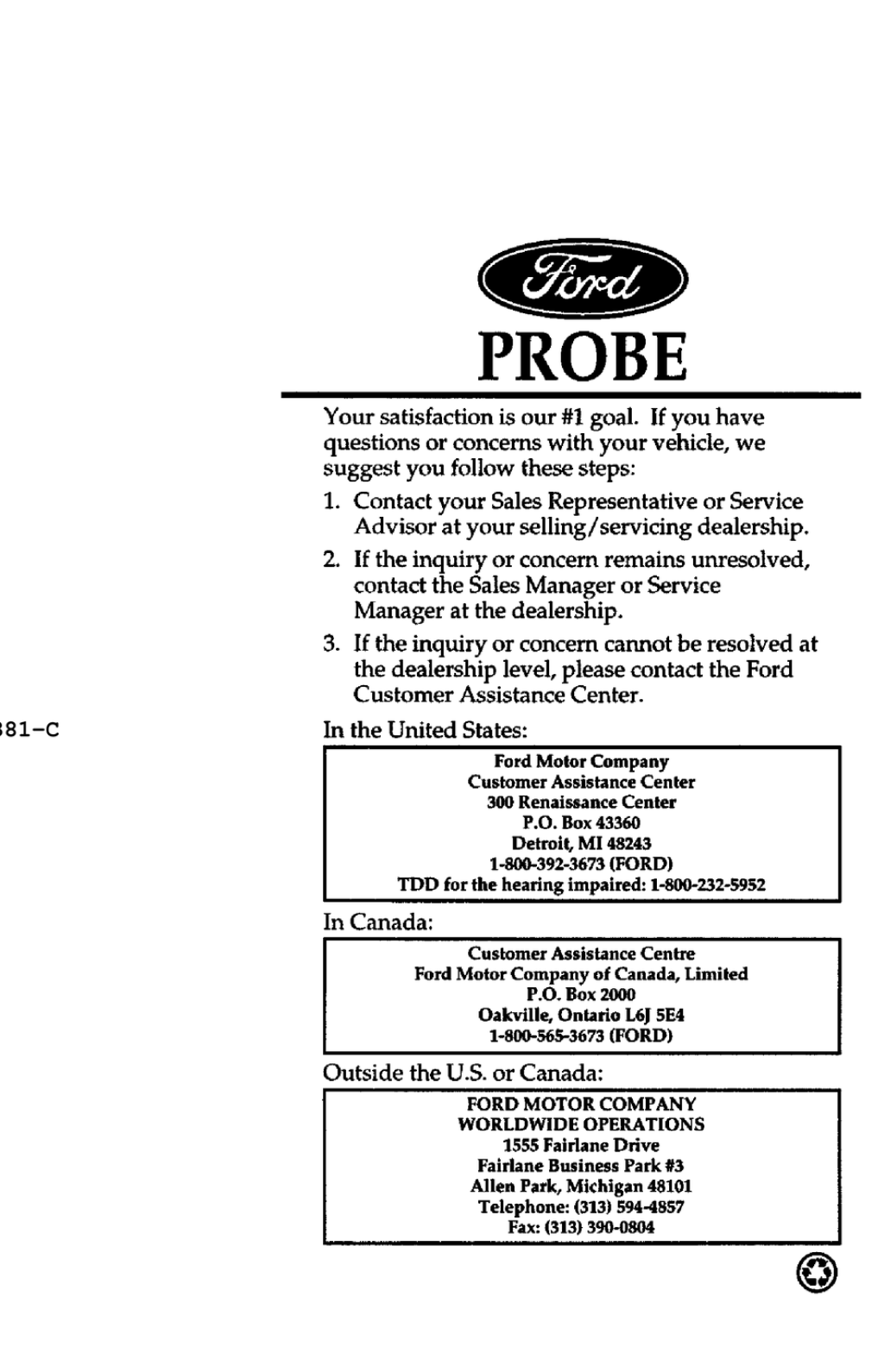 Picture of: FORD PROBE OWNER’S MANUAL Pdf Download  ManualsLib